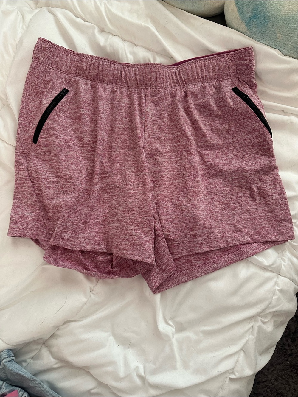 liberty Heathered Mauve Athletic Shorts with Black Zip Pockets